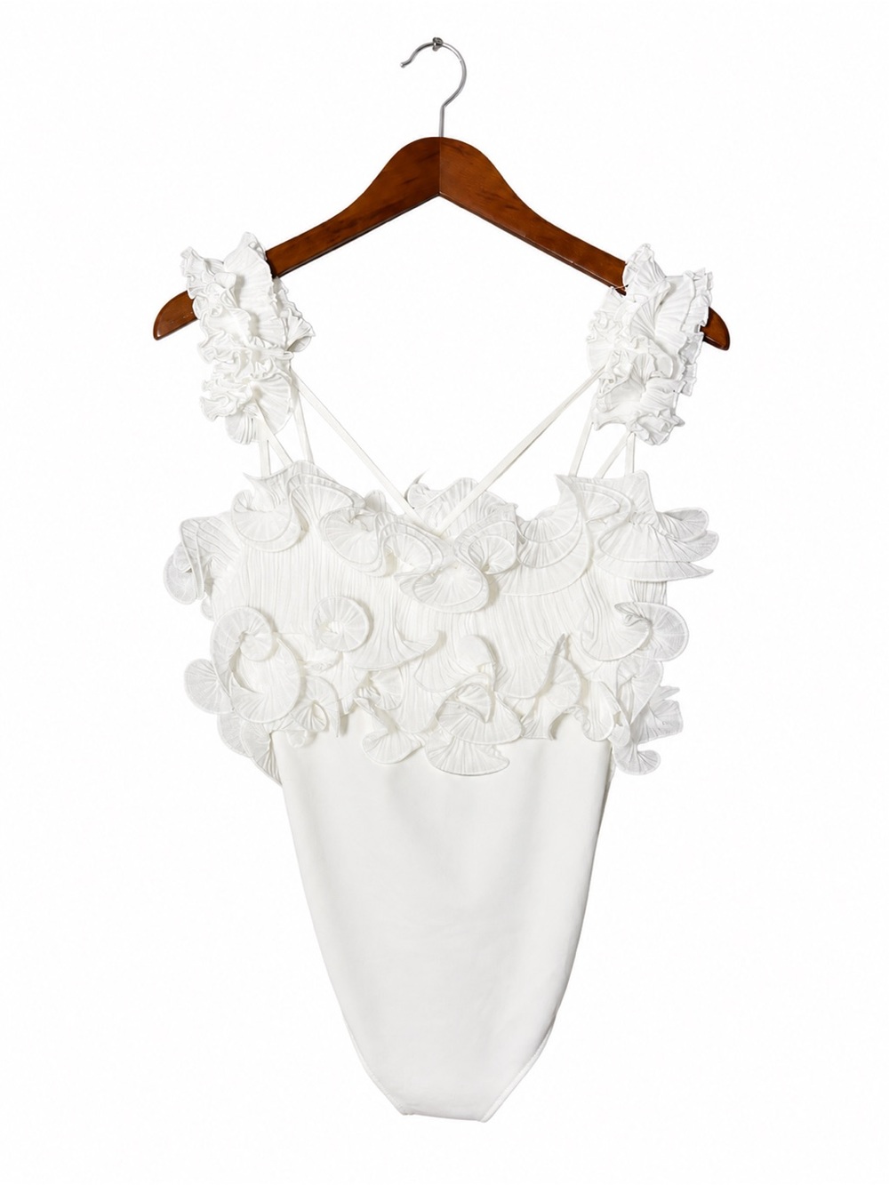 Intimately Free People White Ruffle Bodysuit Lingerie Stretch Romantic